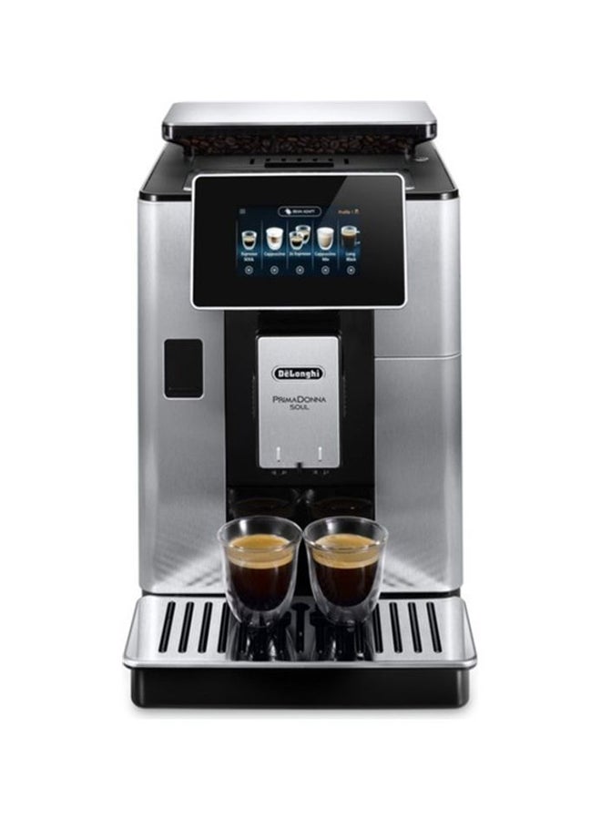 PrimaDonna Soul, 19 Bar, Digital Display, Fully Automatic Coffee Machine, Automatic Milk Frother, Built In Grinder 2 L 1450 W ECAM610.75.MB Silver