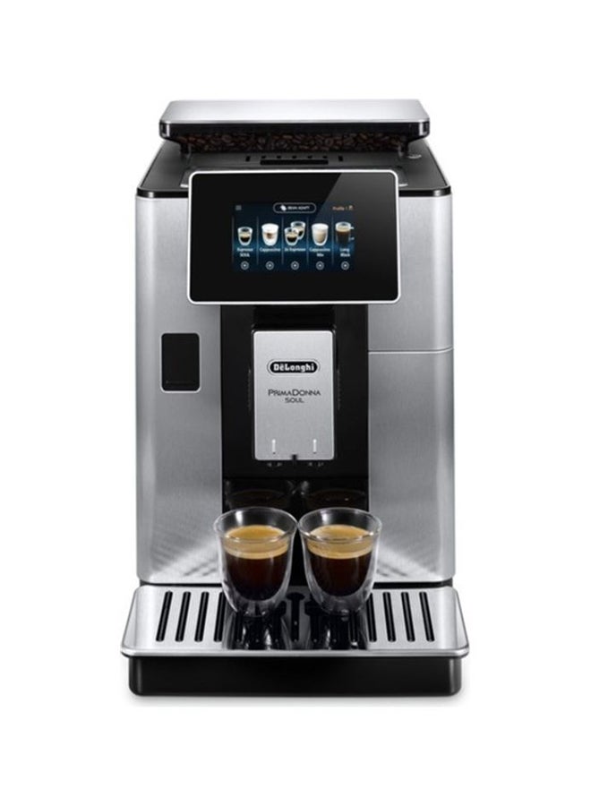 PrimaDonna Soul, 19 Bar, Digital Display, Fully Automatic Coffee Machine, Automatic Milk Frother, Built In Grinder, 2 L 1450 W ECAM610.75.MB Silver