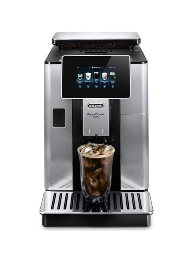 PrimaDonna Soul, 19 Bar, Digital Display, Fully Automatic Coffee Machine, Automatic Milk Frother, Built In Grinder 2 L 1450 W ECAM610.75.MB Silver