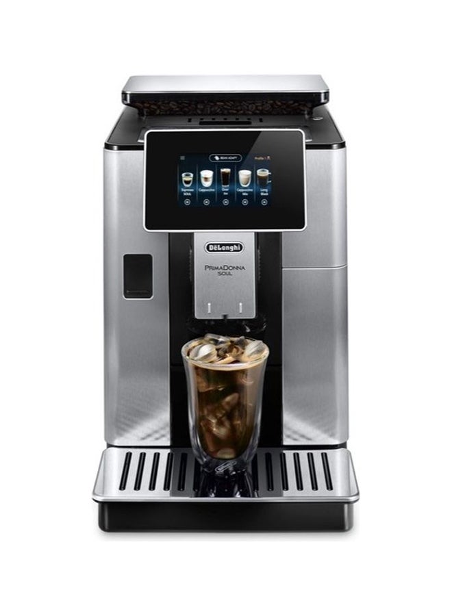 PrimaDonna Soul, 19 Bar, Digital Display, Fully Automatic Coffee Machine, Automatic Milk Frother, Built In Grinder, 2 L 1450 W ECAM610.75.MB Silver