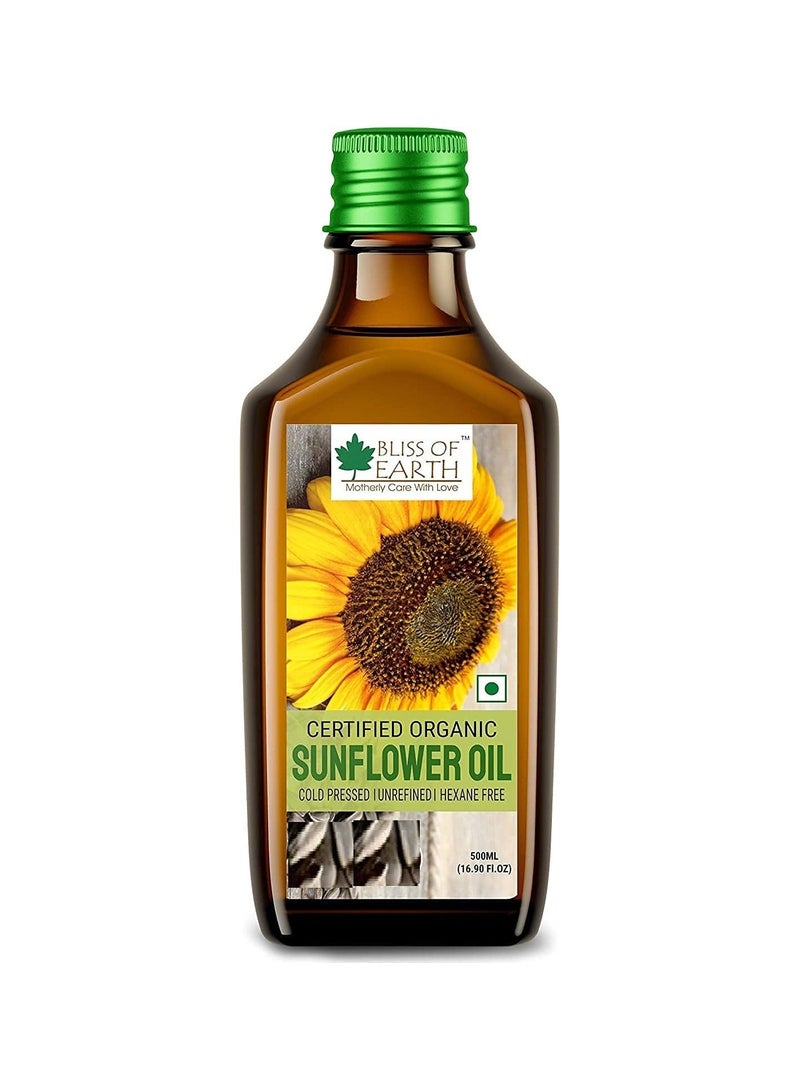 Bliss of Earth 500ML Certified Organic Sunflower Oil Cold Pressed, Hexane Free