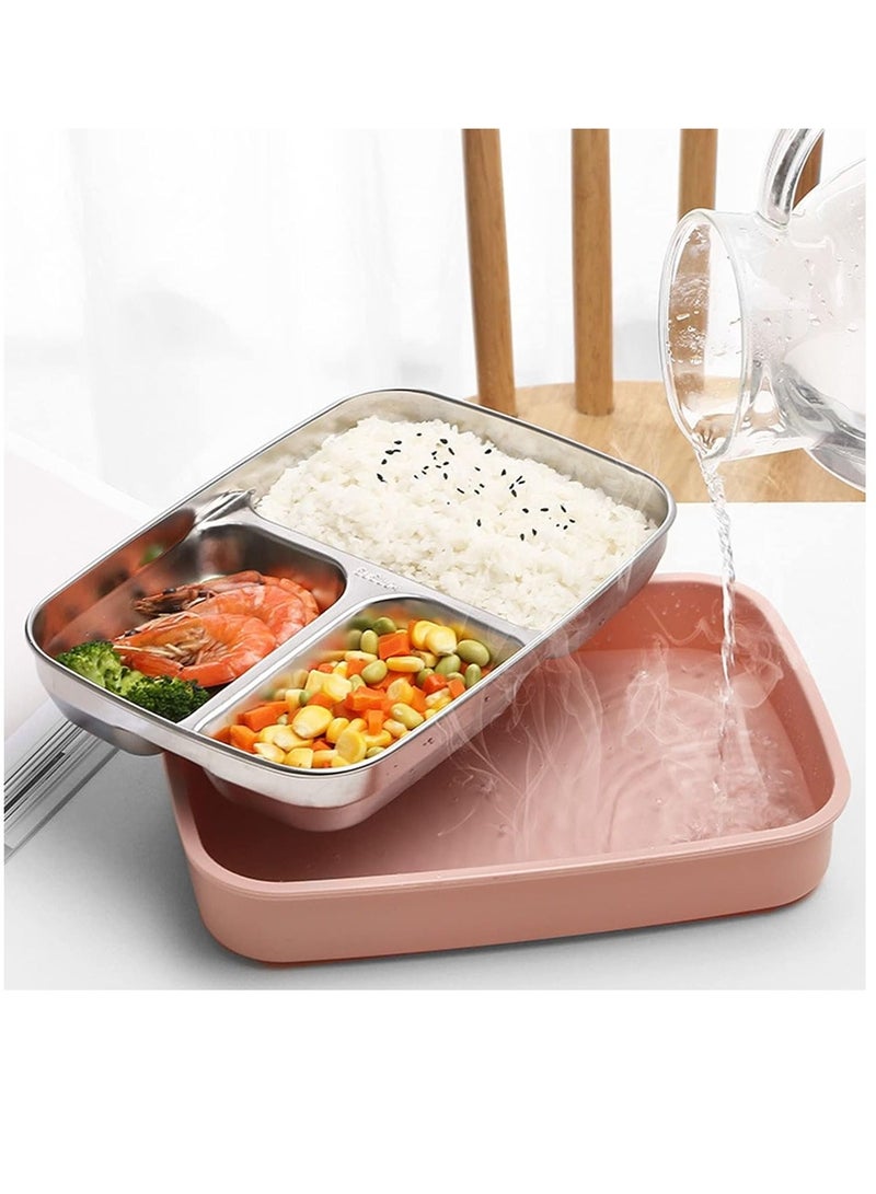 Bento Box, Portable Stainless Steel 3 Dividers Lunch Box, 4 Piece Lock, Fluffy and Ply, Chopsticks Holder, Storage Box, Impact Resistant, Easy to Carry, Men, Women, Children, Rice Container