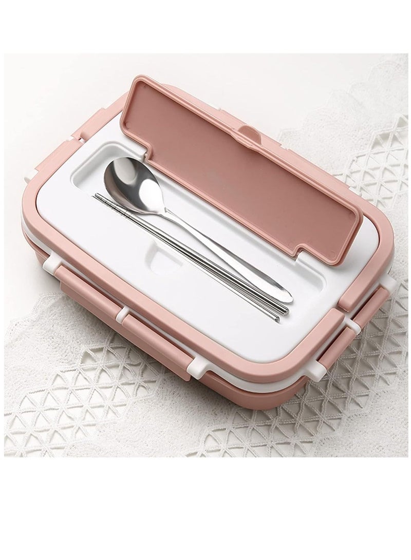 Bento Box, Portable Stainless Steel 3 Dividers Lunch Box, 4 Piece Lock, Fluffy and Ply, Chopsticks Holder, Storage Box, Impact Resistant, Easy to Carry, Men, Women, Children, Rice Container