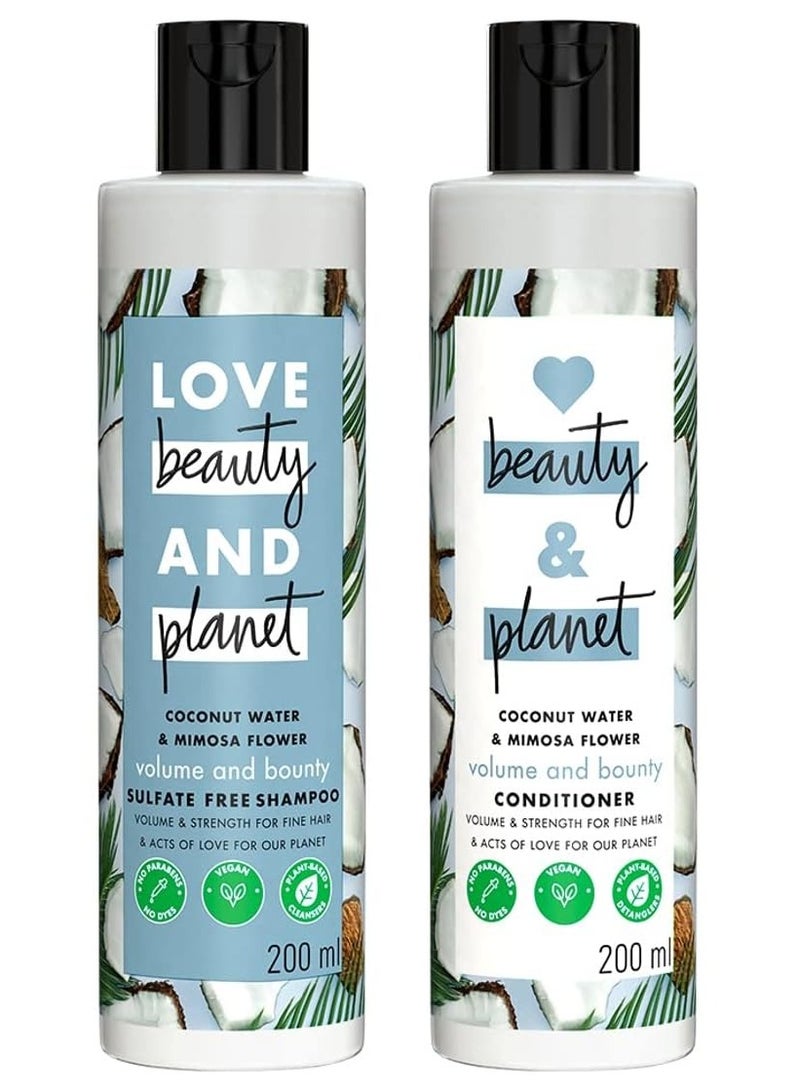 Love Beauty And Planet Coconut Water and Mimosa Flower Volume and Bounty Shampoo Conditioner No Parabens No Dyes 100% Coconut Oil 200ML