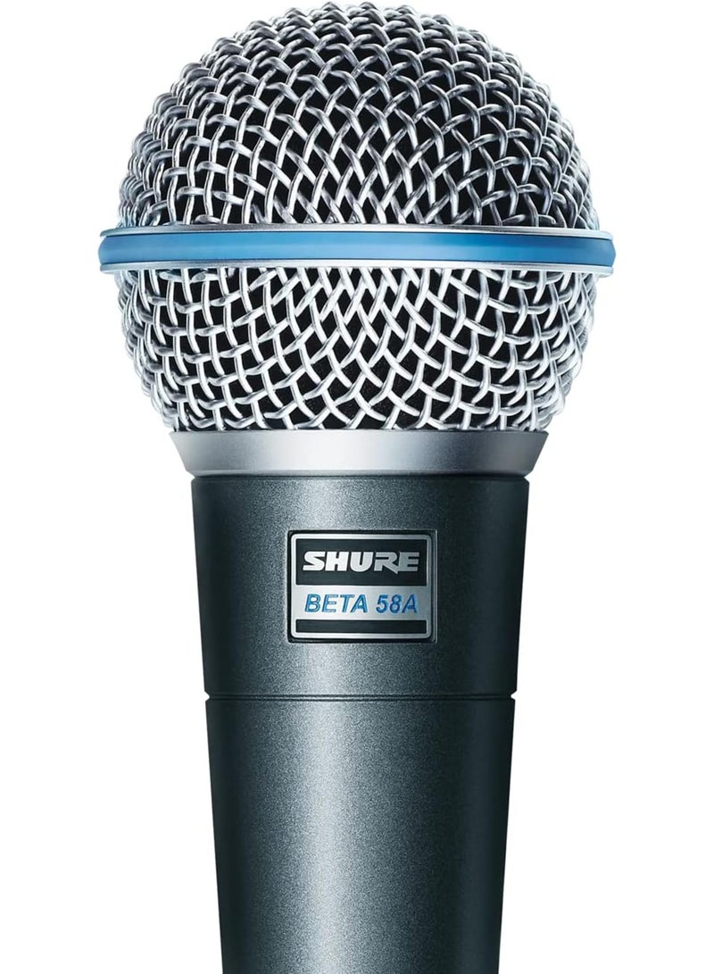 Vocal Microphone - Single Element Supercardioid Dynamic Mic For Stage Studio, Includes A25D Adjustable Stand Adapter, 5/8  To 3/8 Inch Euro Thread Adapter And Storage Bag Beta 58A Silver