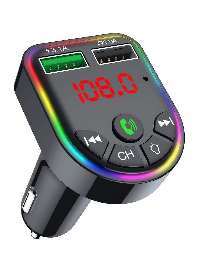 Car Bluetooth 5.0 MP3 Player FM Transmitter Handsfree Audio Receiver Dual USB Fast Charger Support TF Card/U Disk