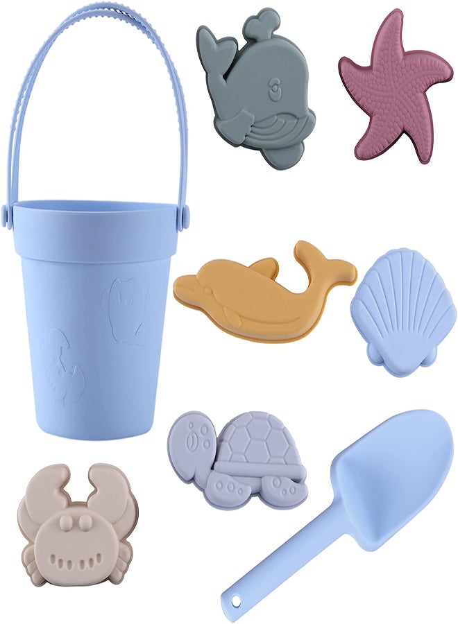 Silicone Beach Toys 8Pcs Silicone Sand Bucket Shovel 3D Marine Theme Molds Beach Sand Toys Silicone Toddler Sandbox Toys for Kids Outdoor Summer Playset Sand Buckets and Shovels for Kids