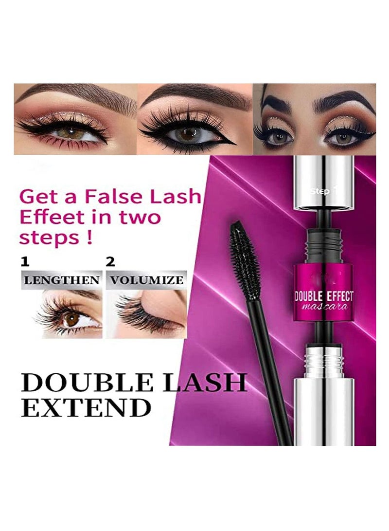 Waterproof Mascara Double Sided 5X Longer Lash Cosmetics Long Lasting Natural Lengthening and Thickening Effect 4D Silk Fiber Mascara Smudge Proof Eye Make up Black 2PCS