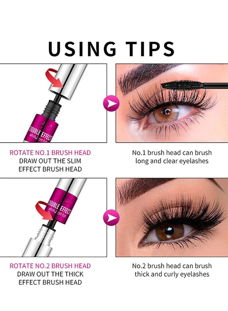 Waterproof Mascara Double Sided 5X Longer Lash Cosmetics Long Lasting Natural Lengthening and Thickening Effect 4D Silk Fiber Mascara Smudge Proof Eye Make up Black 2PCS
