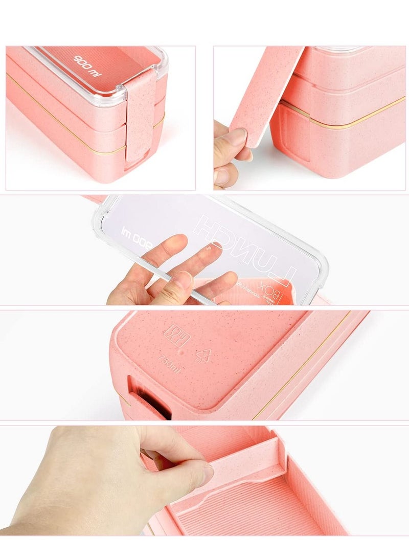 Lunch Box Kit, 27 PCs Bento Box,   Stackable 3-in-1 Compartment Japanese Lunch Box Set w/Soup Cup Sauce Can, Spoon Fork, Cake Cups, Fruit Picks, Snack Bags, Leakproof Lunch Containers