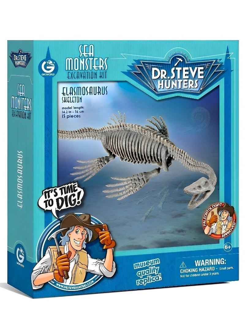 Skeleton Set 3D Fossil (Elasmosaurus Skeleton Model) High-Quality Educational Realistic and Science Kits Excavation Toys for Kids Museum Quality Replica Fun and Amazing Gift