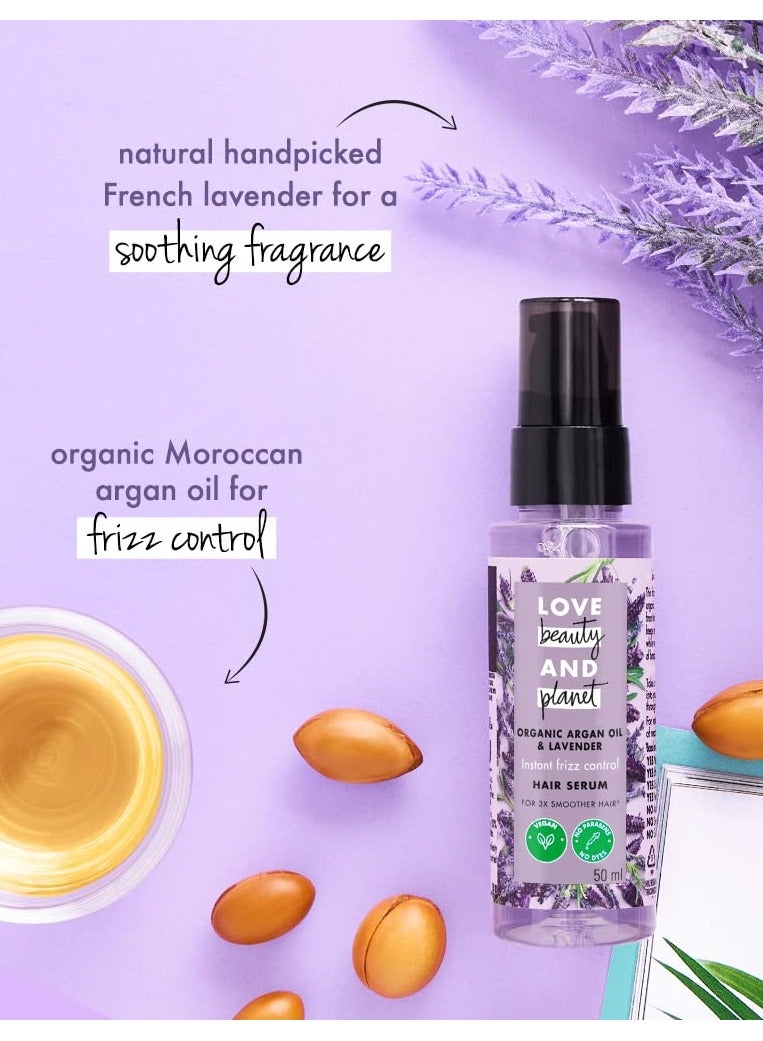 Love Beauty And Planet Argan Oil Lavender Hair Serum for smoother frizz free hair Paraben Free 50ML