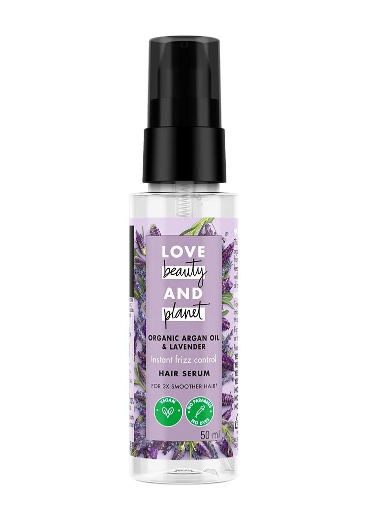 Love Beauty And Planet Argan Oil Lavender Hair Serum for smoother frizz free hair Paraben Free 50ML
