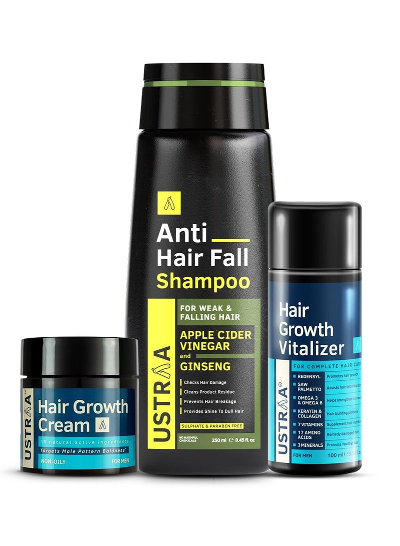 Ustraa Hair Growth Kit Anti Hair fall Shampoo 250ml Hair Growth Vitalizer 100ml Hair Growth Cream 100g