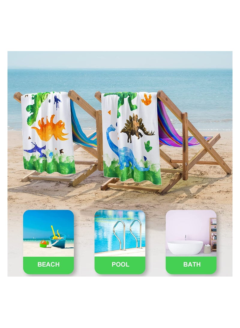 Watercolor Dinosaur Beach Towel 150 * 70cm Microfiber Dino Camping Towels for Boys Kids Quick Dry Ultra Absorbent Super Soft Beach Blanket Pool Travel Swimming Bath Shower Towel