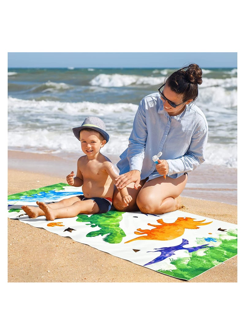 Watercolor Dinosaur Beach Towel 150 * 70cm Microfiber Dino Camping Towels for Boys Kids Quick Dry Ultra Absorbent Super Soft Beach Blanket Pool Travel Swimming Bath Shower Towel