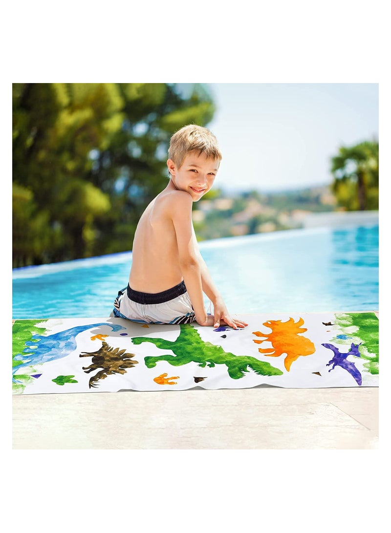 Watercolor Dinosaur Beach Towel 150 * 70cm Microfiber Dino Camping Towels for Boys Kids Quick Dry Ultra Absorbent Super Soft Beach Blanket Pool Travel Swimming Bath Shower Towel