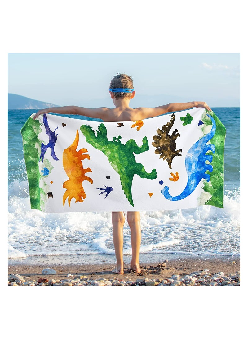 Watercolor Dinosaur Beach Towel 150 * 70cm Microfiber Dino Camping Towels for Boys Kids Quick Dry Ultra Absorbent Super Soft Beach Blanket Pool Travel Swimming Bath Shower Towel