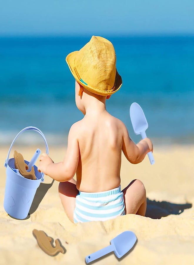 Silicone Beach Toys 8Pcs Silicone Sand Bucket Shovel 3D Marine Theme Molds Beach Sand Toys Silicone Toddler Sandbox Toys for Kids Outdoor Summer Playset Sand Buckets and Shovels for Kids