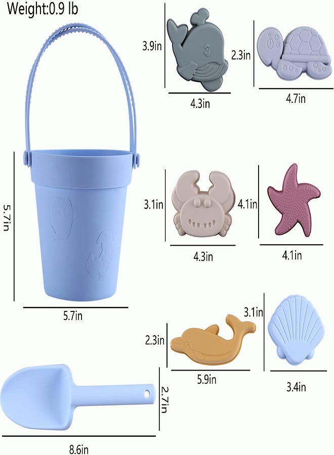 Silicone Beach Toys 8Pcs Silicone Sand Bucket Shovel 3D Marine Theme Molds Beach Sand Toys Silicone Toddler Sandbox Toys for Kids Outdoor Summer Playset Sand Buckets and Shovels for Kids