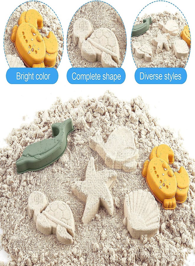 Silicone Beach Toys 8Pcs Silicone Sand Bucket Shovel 3D Marine Theme Molds Beach Sand Toys Silicone Toddler Sandbox Toys for Kids Outdoor Summer Playset Sand Buckets and Shovels for Kids