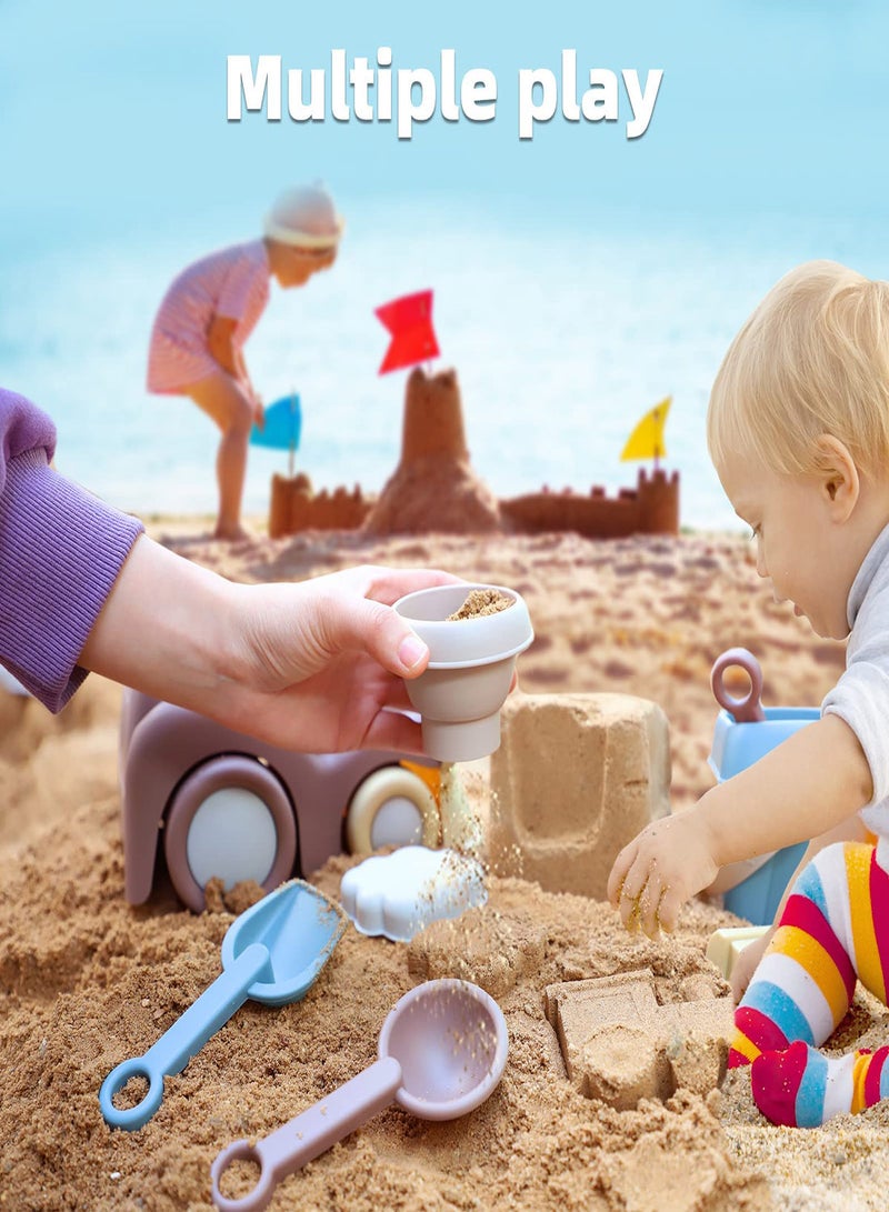 Beach Toys for Toddlers Silicone Beach Toys Kids Sand Toys Includes Beach Buckets Truck Toys Scoop Trowel Colander Rake and Sand Castle Toys Sandbox Toys Sand Toys for Toddlers