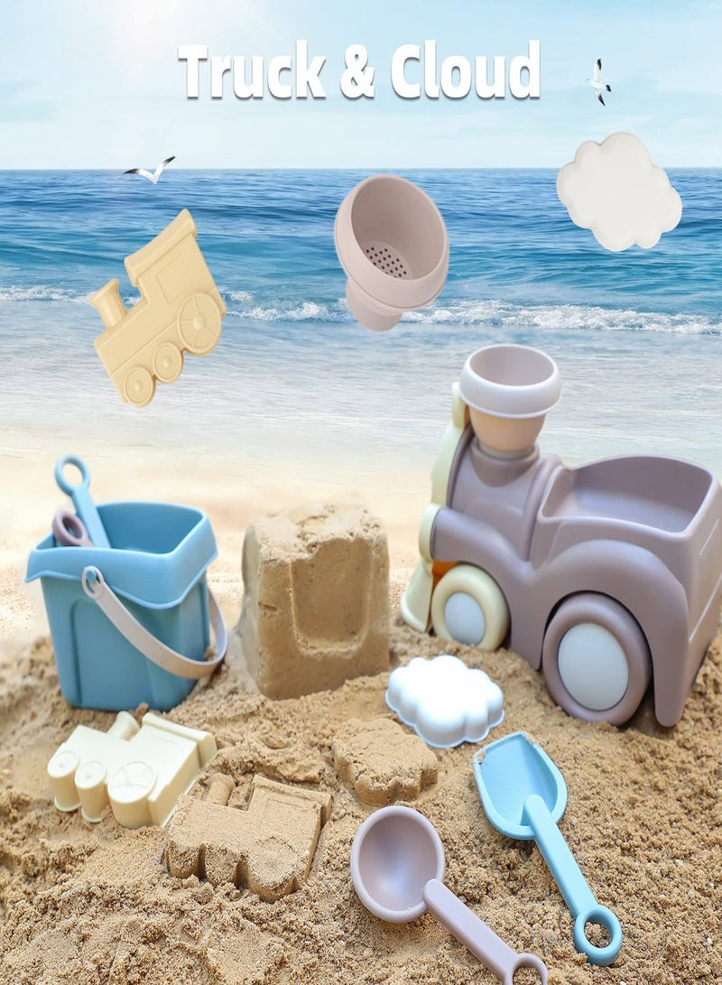 Beach Toys for Toddlers Silicone Beach Toys Kids Sand Toys Includes Beach Buckets Truck Toys Scoop Trowel Colander Rake and Sand Castle Toys Sandbox Toys Sand Toys for Toddlers