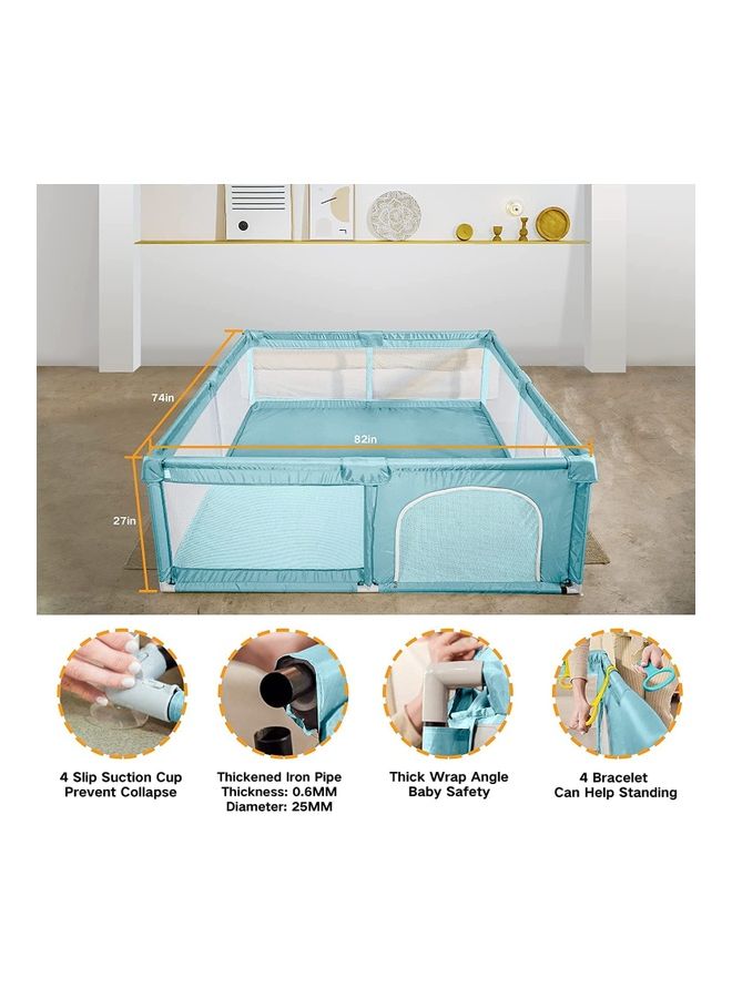 Portable Playpen With Safety Gate And Sliding Suction Cup 74x82x27inch