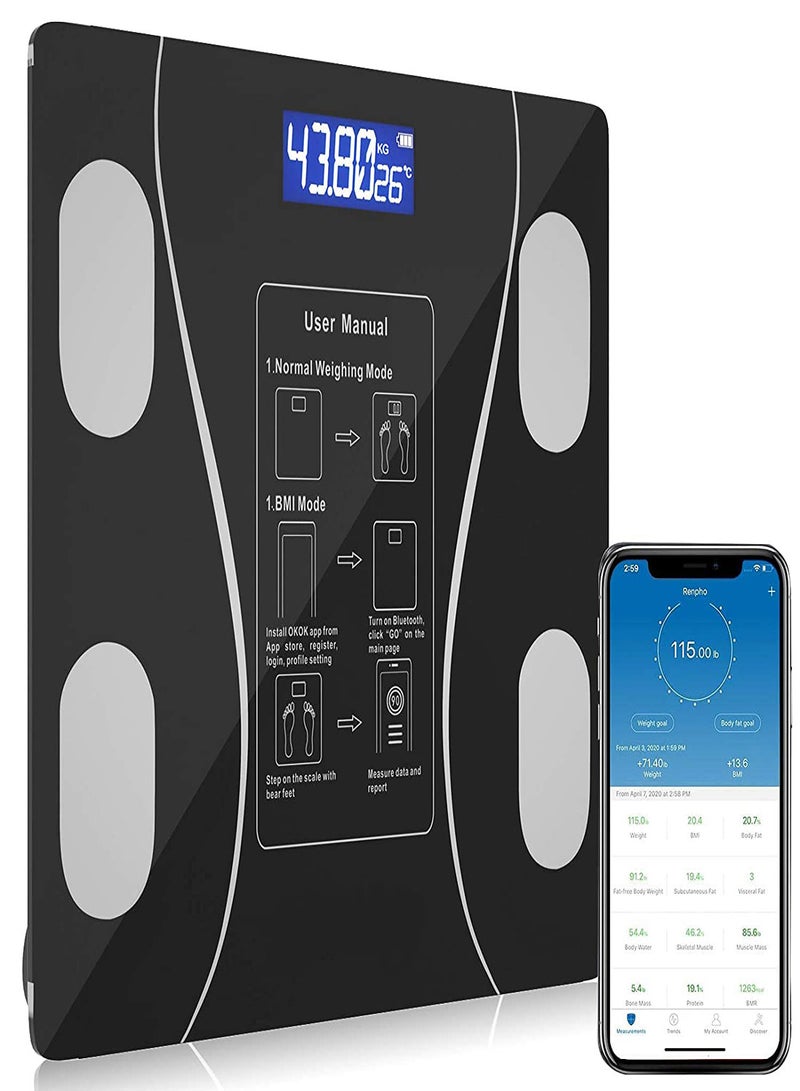 Smart Body Fat Scale Bluetooth Body Fat Monitors Digital Scale for Bathroom Scale Measure Weight Body Fat BMI Body Composition Analyzer Smartphone Application Bluetooth synchronous Scale