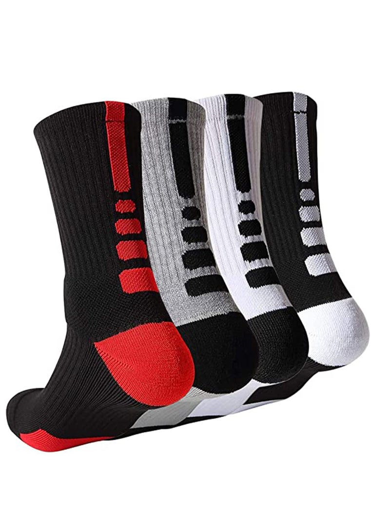 4 Pairs Basketball Socks for Men Women Running Training Boys Compression Cotton Sock Athletic Crew Socks Performance Thick Cushioned Sport Lightweight and Breathable