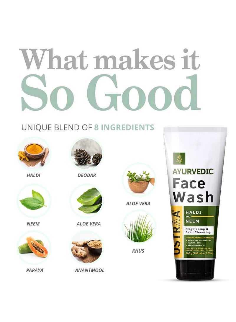 Ustraa Ayurvedic Haldi Neem Face Wash 200g Brightening Deep Cleansing No Sulphate No Paraben