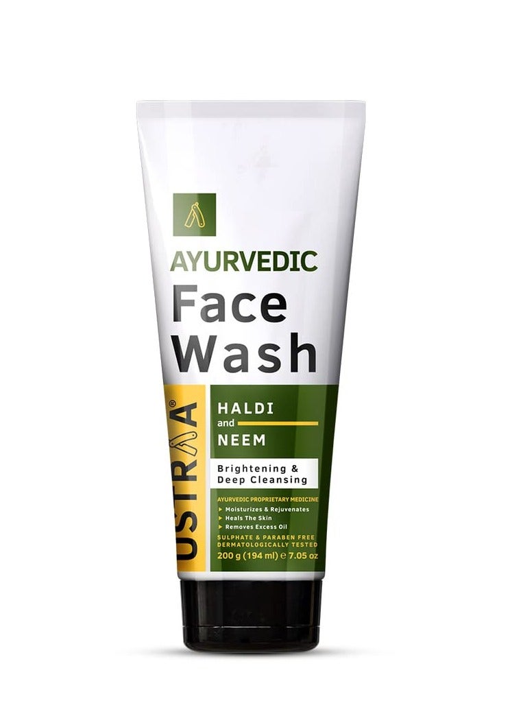 Ustraa Ayurvedic Haldi Neem Face Wash 200g Brightening Deep Cleansing No Sulphate No Paraben