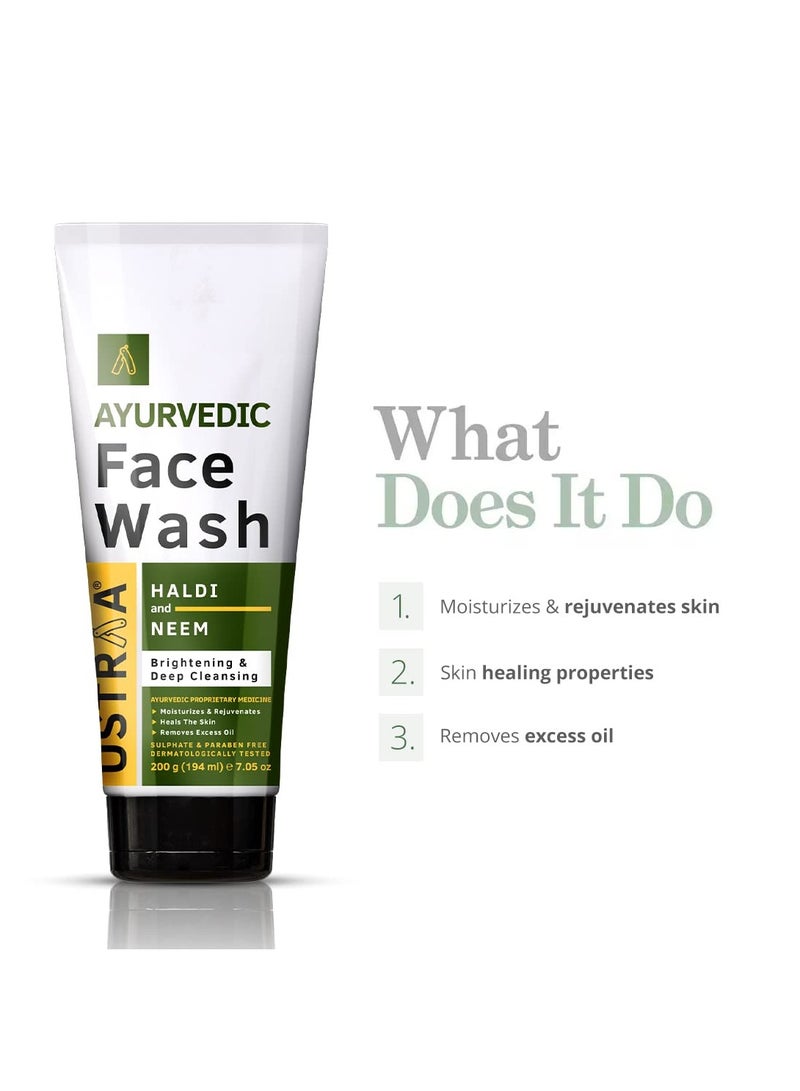 Ustraa Ayurvedic Haldi Neem Face Wash 200g Brightening Deep Cleansing No Sulphate No Paraben