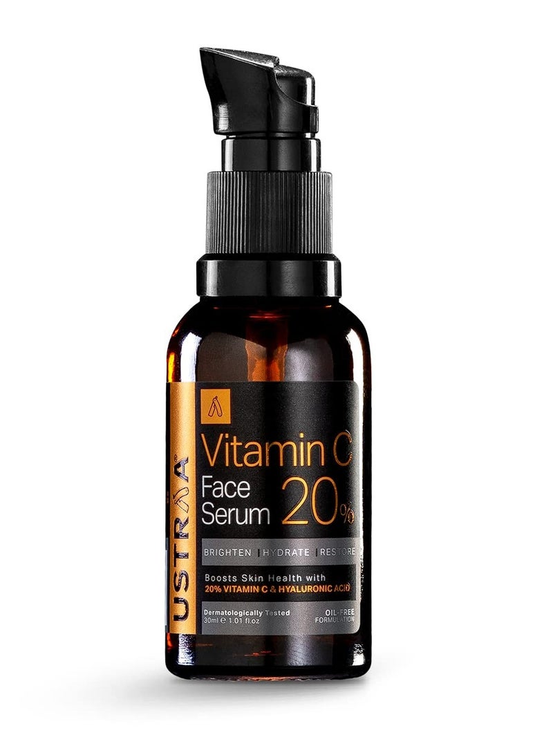 Ustraa 20% Vitamin C Face Serum with Hyaluronic Acid 20% Vitamin C in the Purest form 30ml