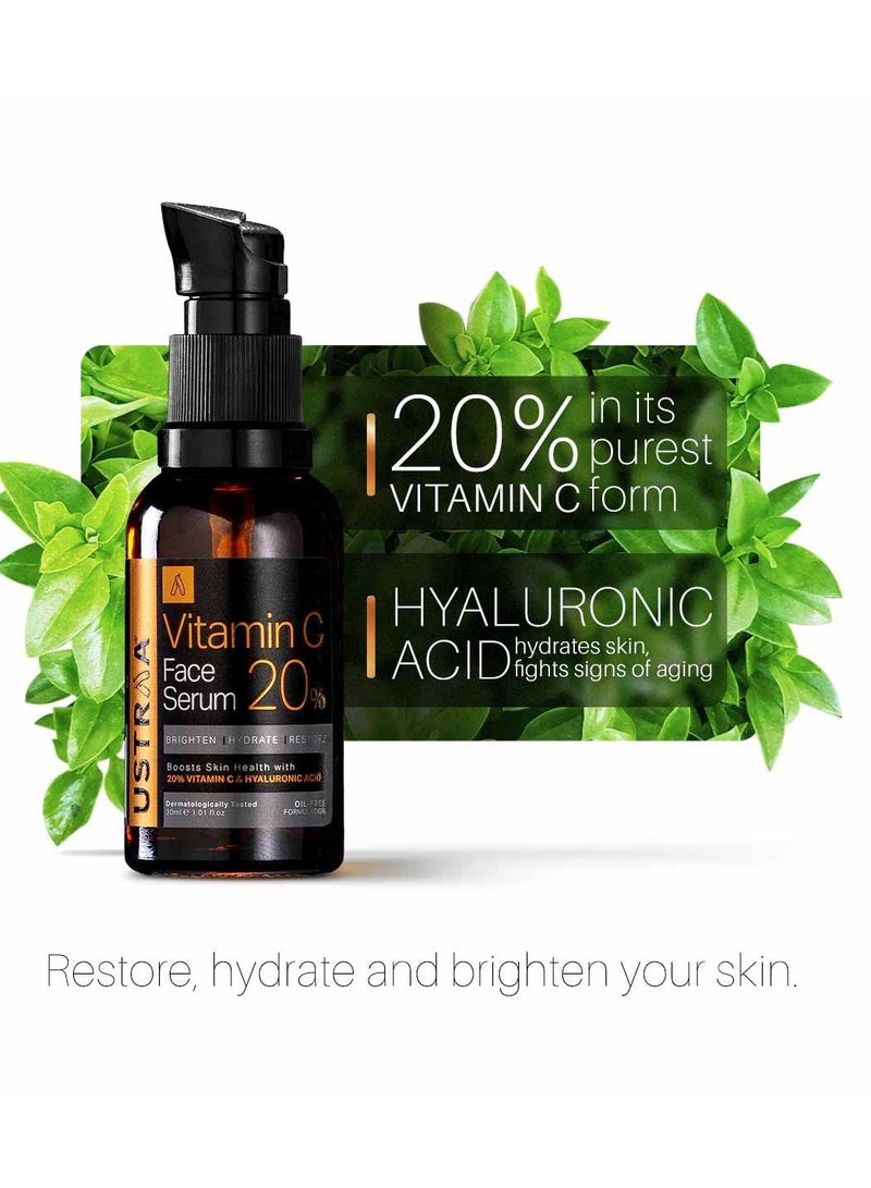 Ustraa 20% Vitamin C Face Serum with Hyaluronic Acid 20% Vitamin C in the Purest form 30ml