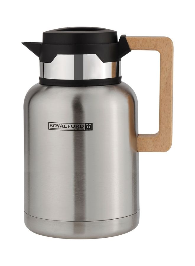 Stainless Steel Vacuum Jug With Wooden Handle Thermal Insulated Airpot Portable And Leak Proof Thermal Flask Silver