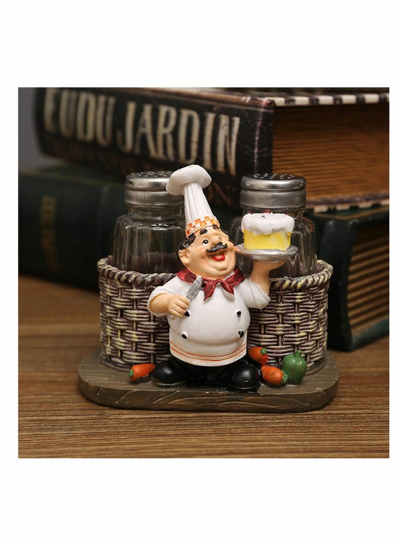 Glass Spice Jars Salt and Pepper Shakers Set Chef Statue Decorative Spice Organizer Home Decor Kitchen Crafts for Family Kitchen Restaurant Cafe Bakery Restaurant Seasoning Jar