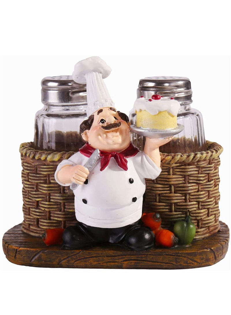 Glass Spice Jars Salt and Pepper Shakers Set Chef Statue Decorative Spice Organizer Home Decor Kitchen Crafts for Family Kitchen Restaurant Cafe Bakery Restaurant Seasoning Jar