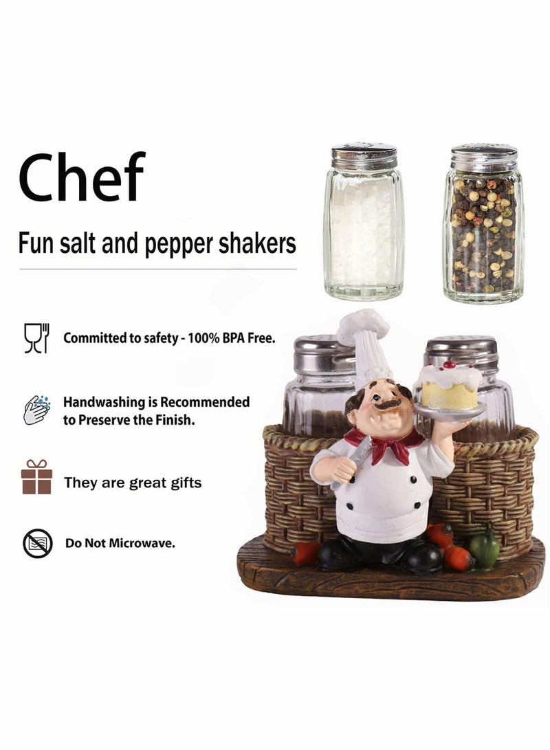 Glass Spice Jars Salt and Pepper Shakers Set Chef Statue Decorative Spice Organizer Home Decor Kitchen Crafts for Family Kitchen Restaurant Cafe Bakery Restaurant Seasoning Jar