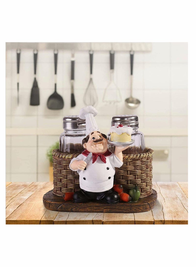 Glass Spice Jars Salt and Pepper Shakers Set Chef Statue Decorative Spice Organizer Home Decor Kitchen Crafts for Family Kitchen Restaurant Cafe Bakery Restaurant Seasoning Jar