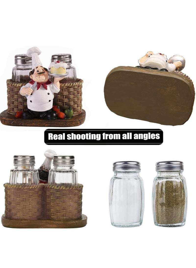 Glass Spice Jars Salt and Pepper Shakers Set Chef Statue Decorative Spice Organizer Home Decor Kitchen Crafts for Family Kitchen Restaurant Cafe Bakery Restaurant Seasoning Jar