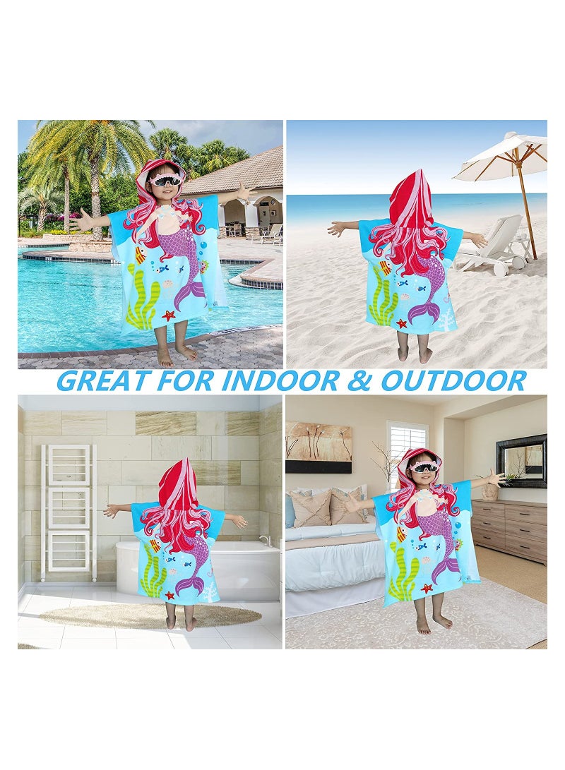 Kids Bath Towel for 1-6 Years Toddler 1Pcs Kids Hooded Towel Microfiber Bath Towel Super Soft Robe Poncho Bathrobe Boys Girls Swimming Beach Holiday Water Playing Pool Bath Coverups (3D Mermaid)