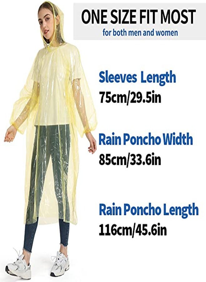 Disposable Rain Ponchos for Adult 5Pcs Clear Rain Coat Jacket with Drawstring Hood and Elastic Sleeve for Women Men for Travel Outdoor Amusement Park Hiking Emergency Disposable Poncho (Yellow)