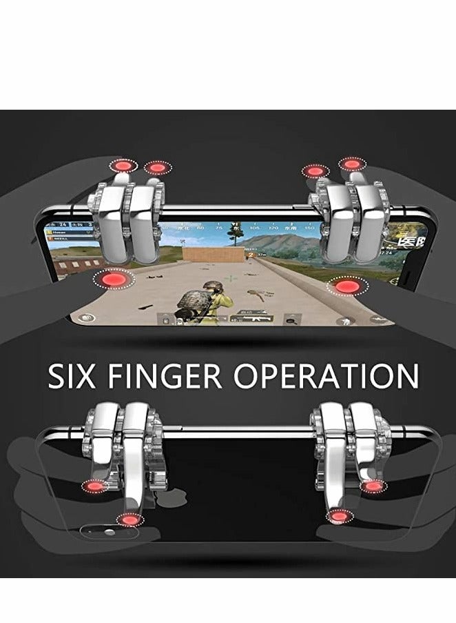 Finger Sleeves for Gaming 12Pcs Highly Sensitive Anti-Sweat Breathable Finger Covers with 2Pcs Mobile L1R1 Game Triggers for Phone Games Six-finger Linkage Shooter Sensitive Controller Joysticks