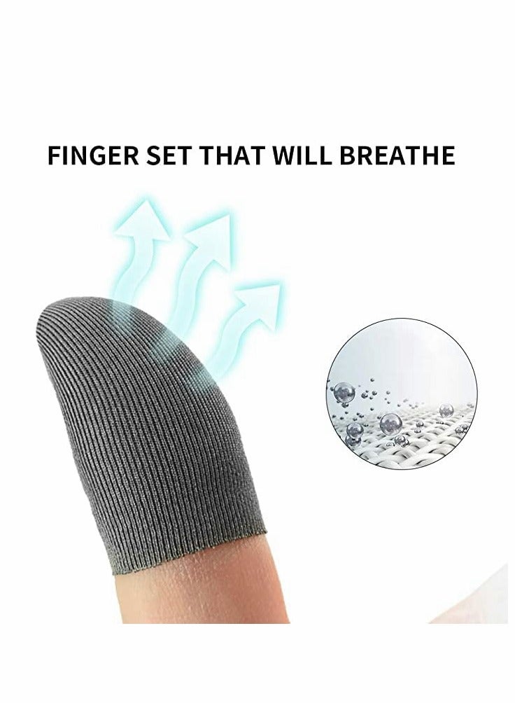 Finger Sleeves for Gaming 12Pcs Highly Sensitive Anti-Sweat Breathable Finger Covers with 2Pcs Mobile L1R1 Game Triggers for Phone Games Six-finger Linkage Shooter Sensitive Controller Joysticks