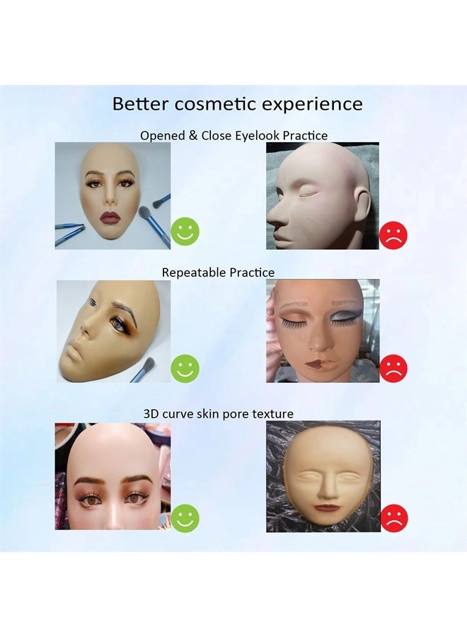 3D Makeup Practice Face Board,Silicone Makeup Mannequin Face, Reusable Beginners to practice eyesmakeup Face Eyes Silicone False Cosmetologist,Makeup Artist Full Face Practice Eyelash Eyeshadow Eyelin