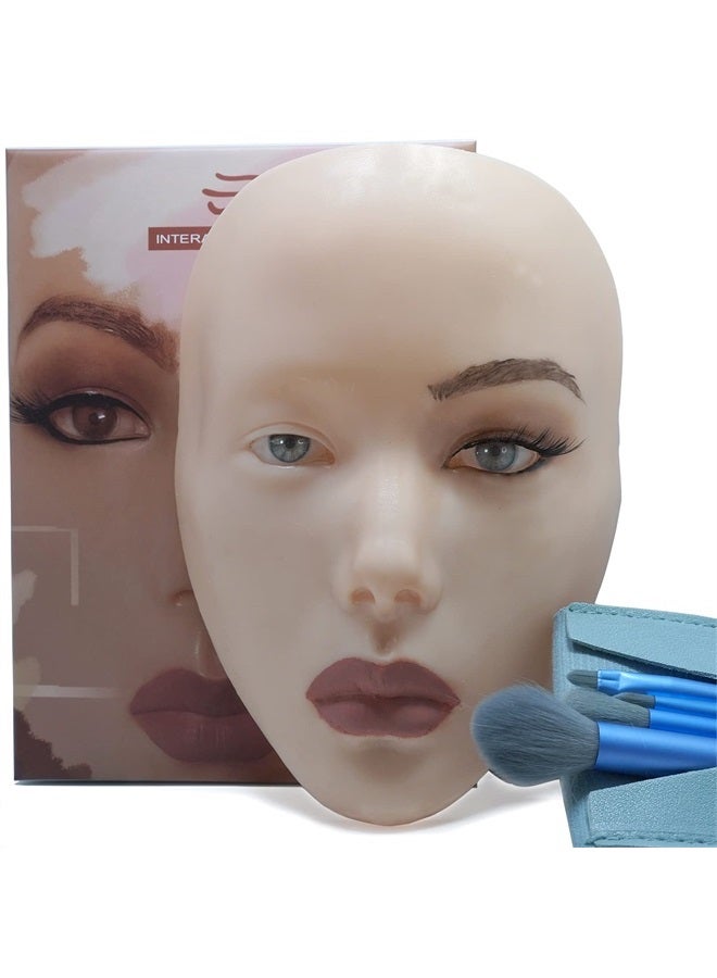 3D Makeup Practice Face Board,Silicone Makeup Mannequin Face, Reusable Beginners to practice eyesmakeup Face Eyes Silicone False Cosmetologist,Makeup Artist Full Face Practice Eyelash Eyeshadow Eyelin