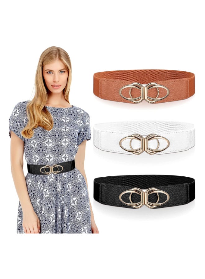 Women Wide Elastic Waist Belt, 3 Pieces Ladies Retro Cinch Belt Stretchy Stylish Dress Belts PU Leather with buckle Belts Waistband for Women