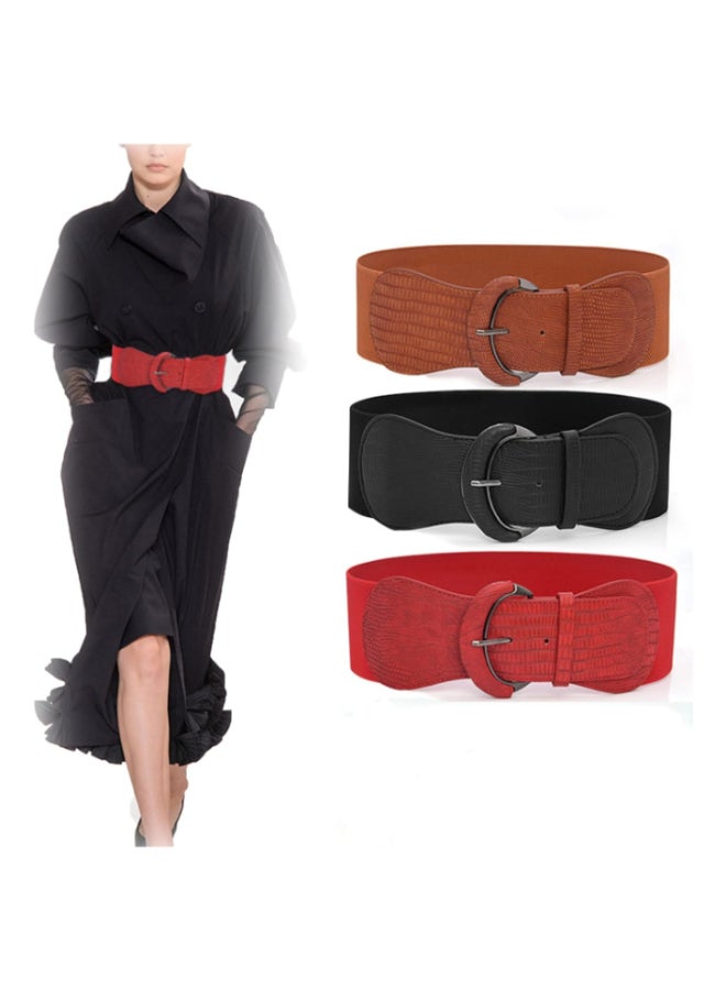 Wide Women Waist Belt 3 Pieces, Vintage Black Corset Belt, Cinch Belt Leather Elastic Belt for Ladies Dress Decoration Fashion