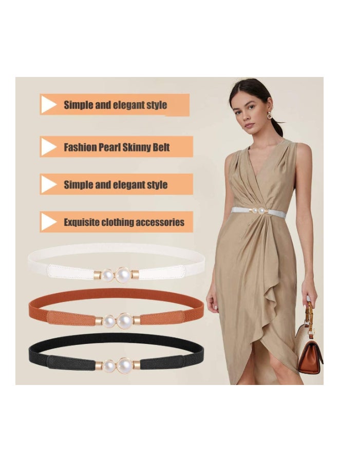 Women Skinny Elastic Waist Belt, Fashion Ladies Stretchy Pearl Belt Thin Belt for Dresses, 2pcs Fashion Simple Style, Creative Pearl Buckle Elastic Elastic Belt ( Three colors )